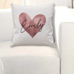 Personalised Rose Gold Heart Name Only Cushion -Water Bottle Store 4004392 pmc personalised rose gold heart name only cushion 2