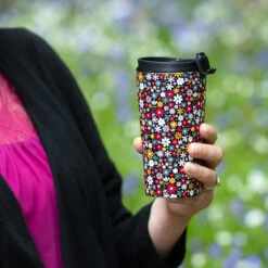 Eco Chic Black Ditsy Flowers Stainless Steel Travel Coffee Cup 11 Eco Chic Black Ditsy Flowers Stainless Steel Travel Coffee Cup -Water Bottle Store eco chic flowers stainlesssteel travel cup 1