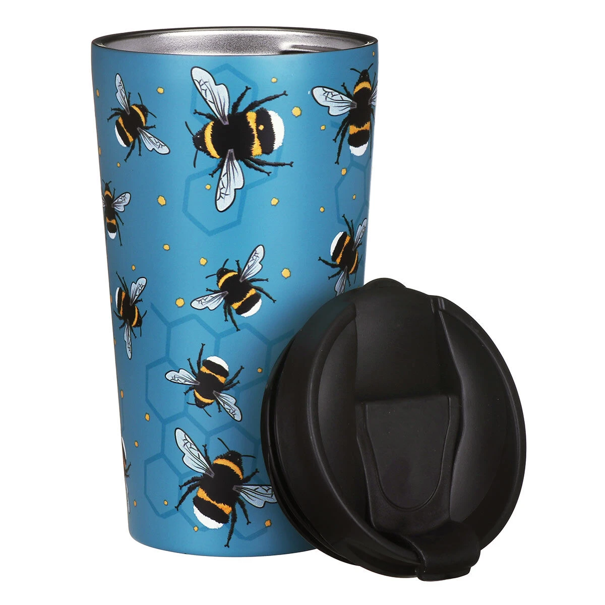 Eco Chic Blue Bees Stainless Steel Travel Coffee Cup 2 Eco Chic Blue Bees Stainless Steel Travel Coffee Cup - Image 2