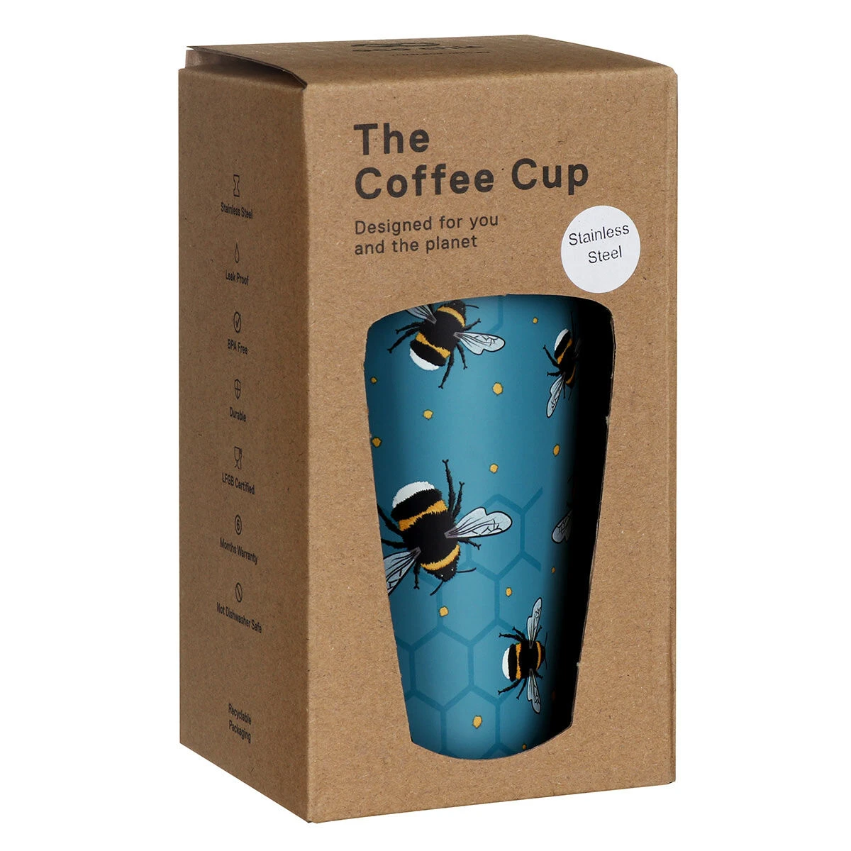 Eco Chic Blue Bees Stainless Steel Travel Coffee Cup 4 Eco Chic Blue Bees Stainless Steel Travel Coffee Cup - Image 4
