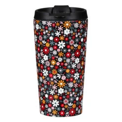 Water Bottle Store 35 Eco Chic Black Ditsy Flowers Stainless Steel Travel Coffee Cup
