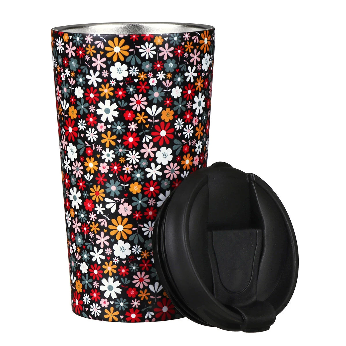 Eco Chic Black Ditsy Flowers Stainless Steel Travel Coffee Cup 2 Eco Chic Black Ditsy Flowers Stainless Steel Travel Coffee Cup - Image 2