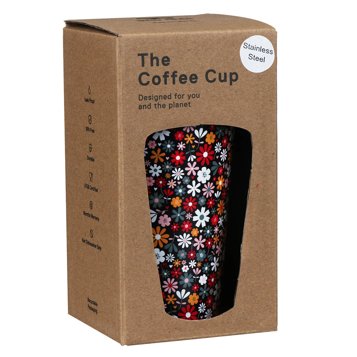 Eco Chic Black Ditsy Flowers Stainless Steel Travel Coffee Cup 5 Eco Chic Black Ditsy Flowers Stainless Steel Travel Coffee Cup - Image 5