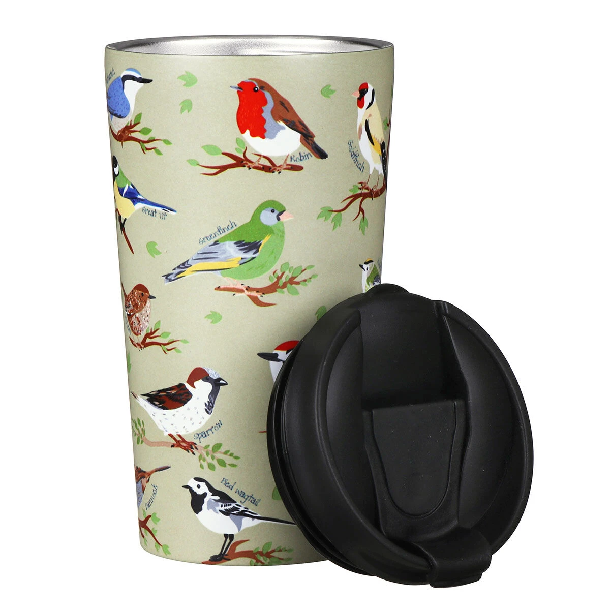 Eco Chic Green Wild Birds Stainless Steel Travel Coffee Cup 2 Eco Chic Green Wild Birds Stainless Steel Travel Coffee Cup - Image 2
