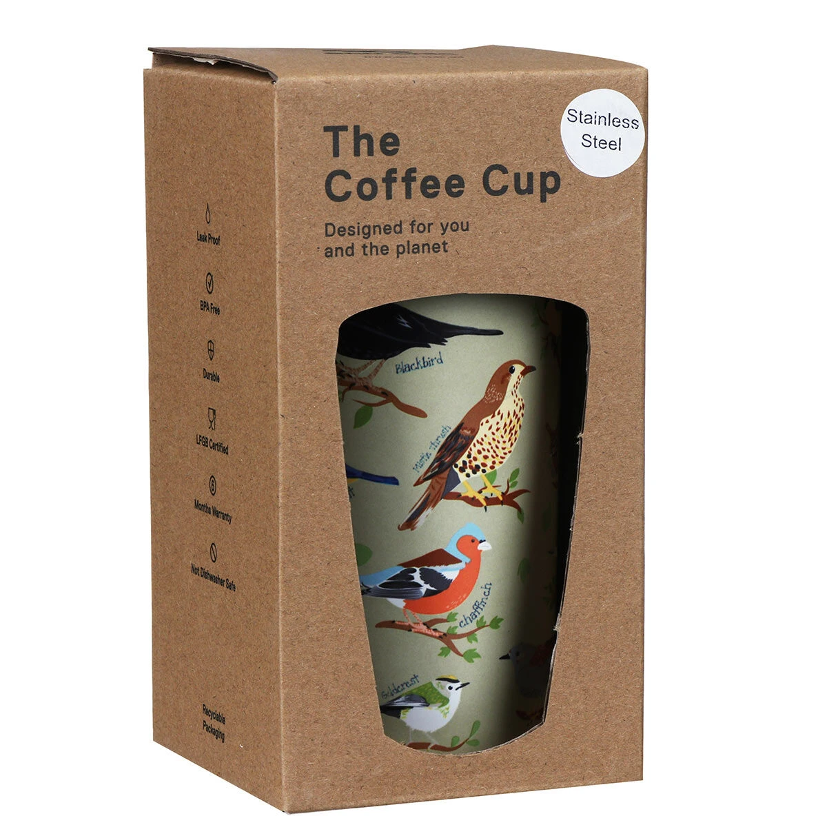 Eco Chic Green Wild Birds Stainless Steel Travel Coffee Cup 5 Eco Chic Green Wild Birds Stainless Steel Travel Coffee Cup - Image 5
