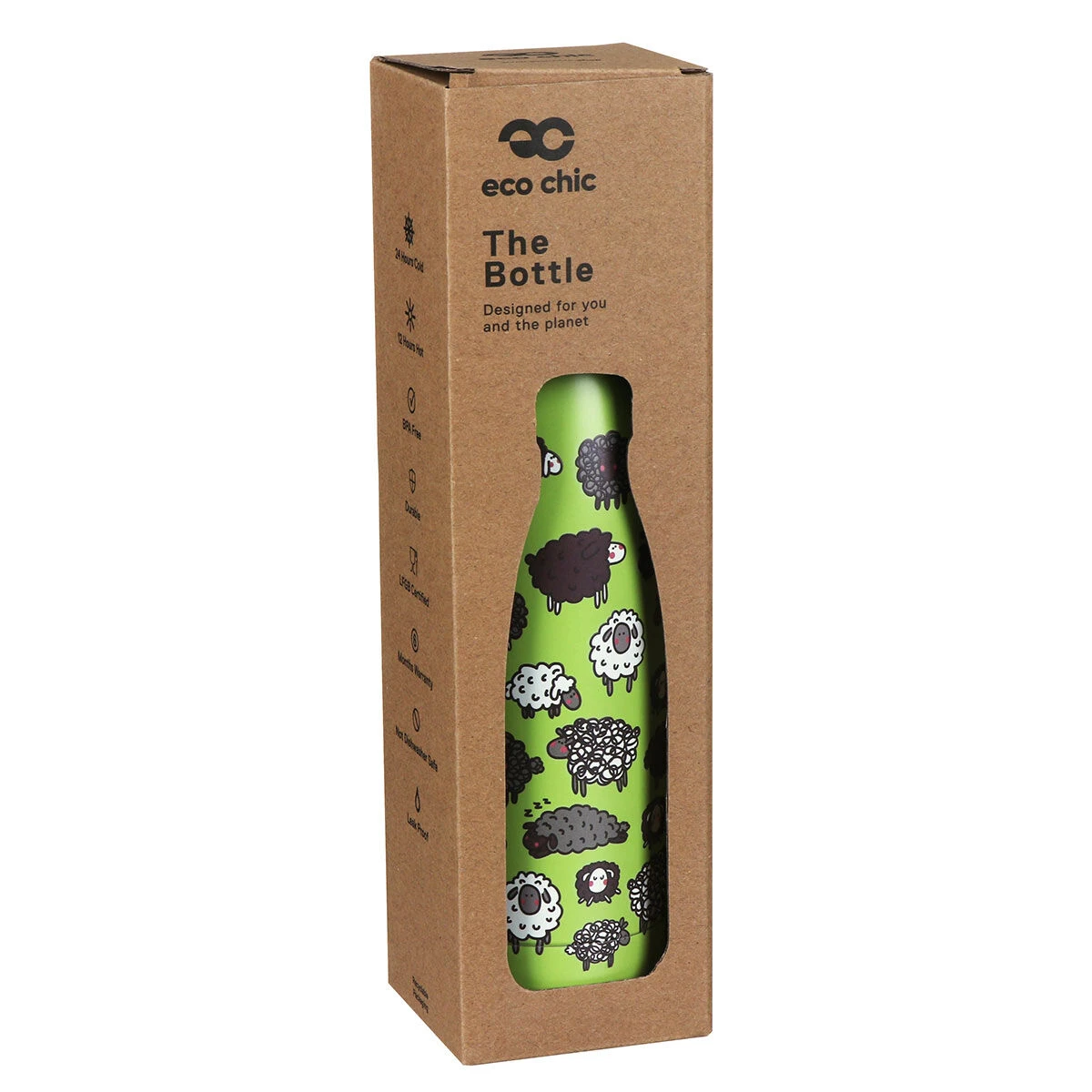Eco Chic Green Sheep 500ml Thermal Drinks Bottle 2 Eco Chic Green Sheep 500ml Thermal Drinks Bottle - Image 2