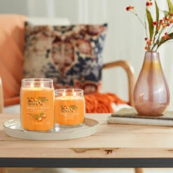 Yankee Candle Farm Fresh Peach Signature Medium Jar Candle -Water Bottle Store farm fresh peach signature collection lifestyle 1