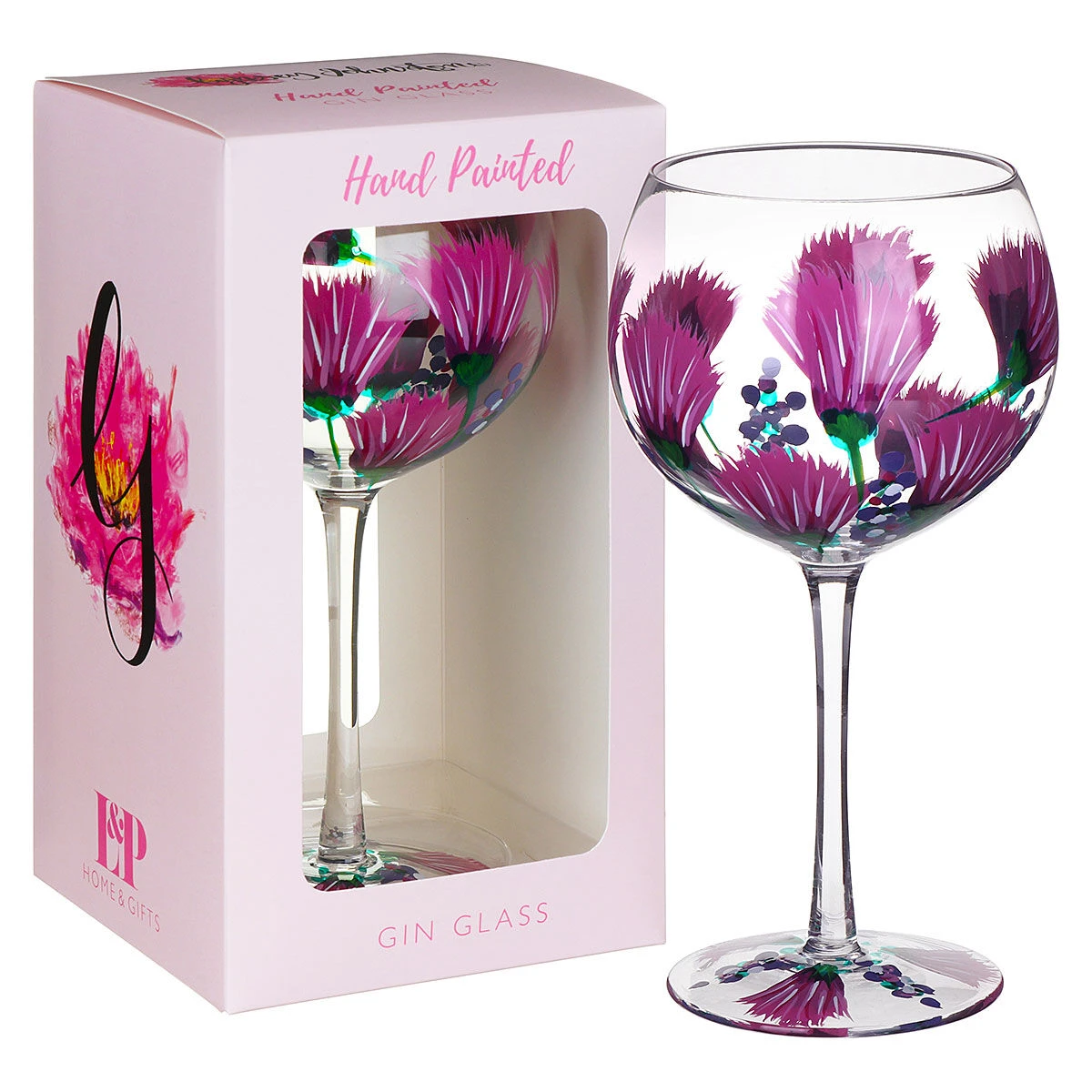 Lynsey Johnstone Hand Painted Thistles & Heather Gin Glass 1 Lynsey Johnstone Hand Painted Thistles & Heather Gin Glass