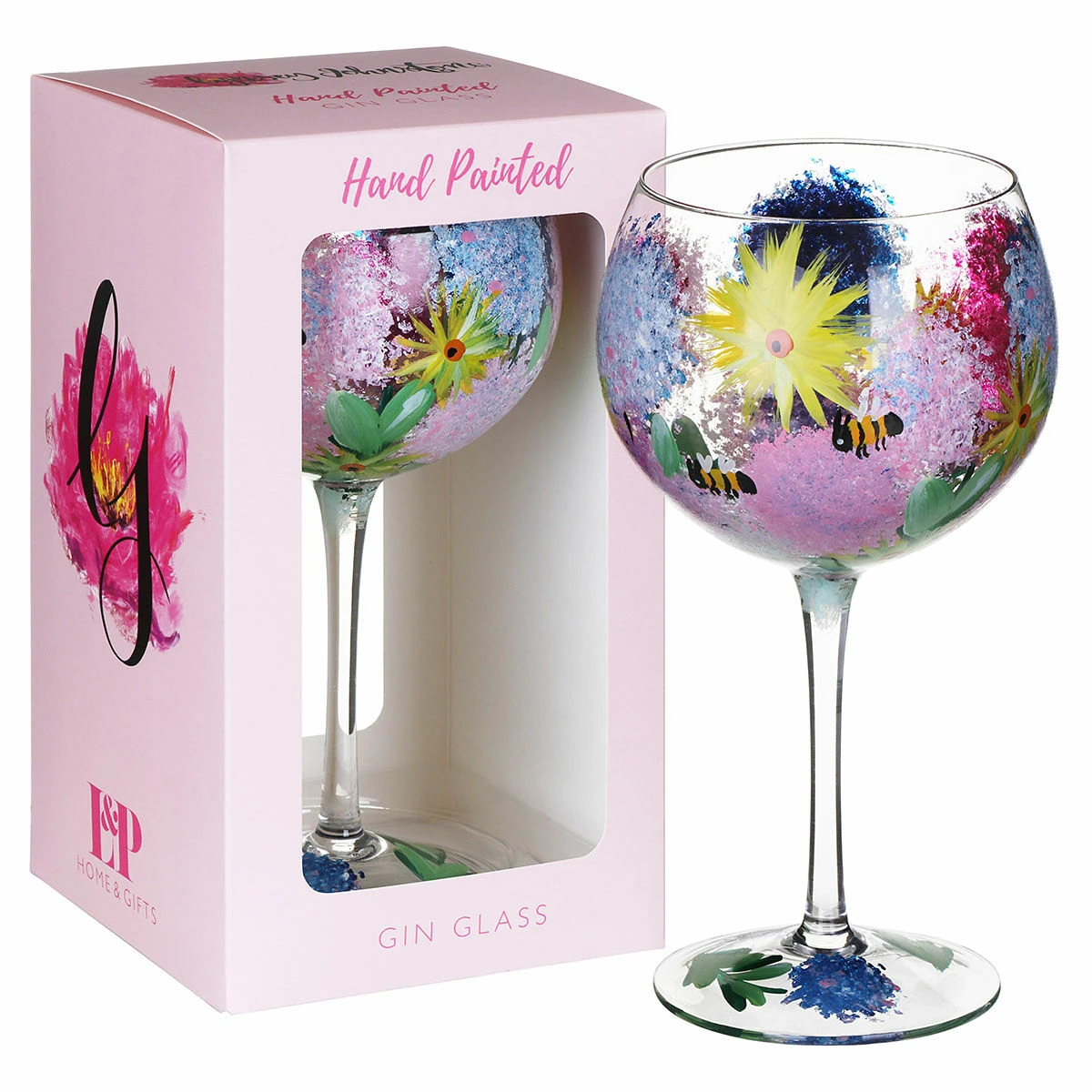 Lynsey Johnstone Hand Painted Alliums & Bees Gin Glass 1 Lynsey Johnstone Hand Painted Alliums & Bees Gin Glass
