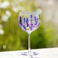Lynsey Johnstone Hand Painted Bees & Lavender Gin Glass -Water Bottle Store lesser pavey lp49753 lynsey johnstone bees lavender gin glass lifestyle 1