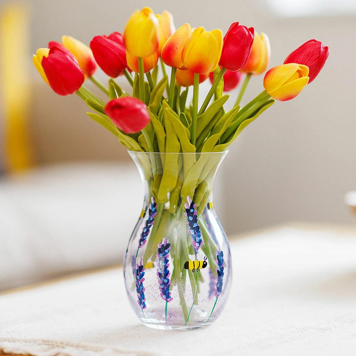 Lynsey Johnstone Hand Painted Bees & Lavender Posy Vase 3 Lynsey Johnstone Hand Painted Bees & Lavender Posy Vase - Image 3