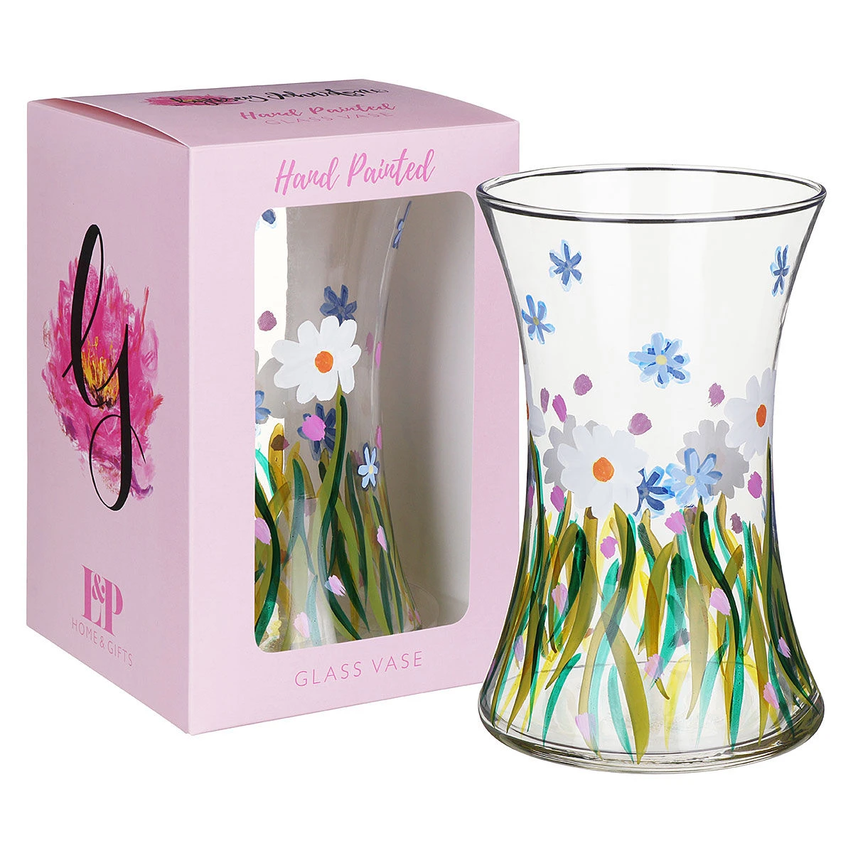 Lynsey Johnstone Hand Painted Dainty Daisies Hourglass Vase 1 Lynsey Johnstone Hand Painted Dainty Daisies Hourglass Vase