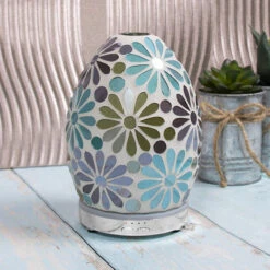 Desire Blue Flower Mosaic Egg Colour Changing Aroma Humidifier -Water Bottle Store lesser and pavey lp47497 desire blue flower humidifier lifestyle 2
