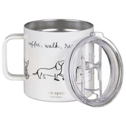 Kate Spade New York Dog Party Stainless Steel Travel Coffee Mug With Handle -Water Bottle Store lifeguard press 222643 kate spade dog party stainless steel travel coffee mug 5