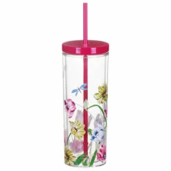 Kate Spade New York Dragonflies And Tulips Acrylic Tumbler With Straw