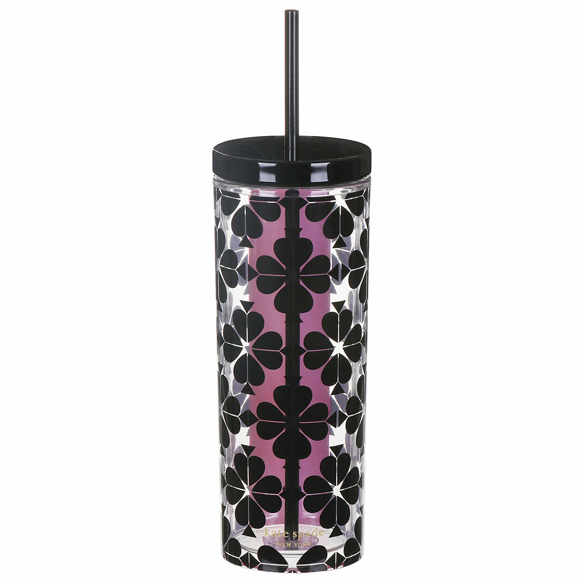 Kate Spade New York Black Spade Flower Acrylic Tumbler With Straw 2 Kate Spade New York Black Spade Flower Acrylic Tumbler With Straw - Image 2