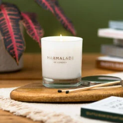 Marmalade Of London Prosecco & Juniper 230g Luxury Glass Soy Candle -Water Bottle Store marmalade 230g luxury glass candle lifestyle 3 1 3