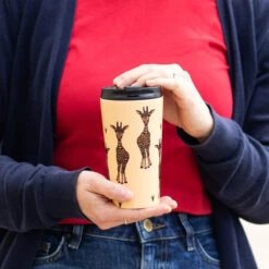Eco Chic Beige Giraffe Stainless Steel Travel Coffee Cup -Water Bottle Store n26 eco chic beige giraffe stainless steel travel coffee cup lifestyle 2