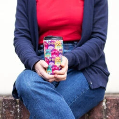 Eco Chic Cats With Glasses Stainless Steel Travel Coffee Cup -Water Bottle Store n27 eco chic catsglasses stainless steel travel coffee cup lifestyle