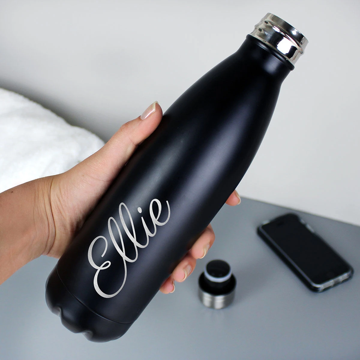 Personalised Black Metal Insulated Drinks Bottle 2 Personalised Black Metal Insulated Drinks Bottle - Image 2