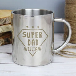 Personalised Super Dad Stainless Steel Mug -Water Bottle Store p0104m27 personalised super dad stainless steel mug 4
