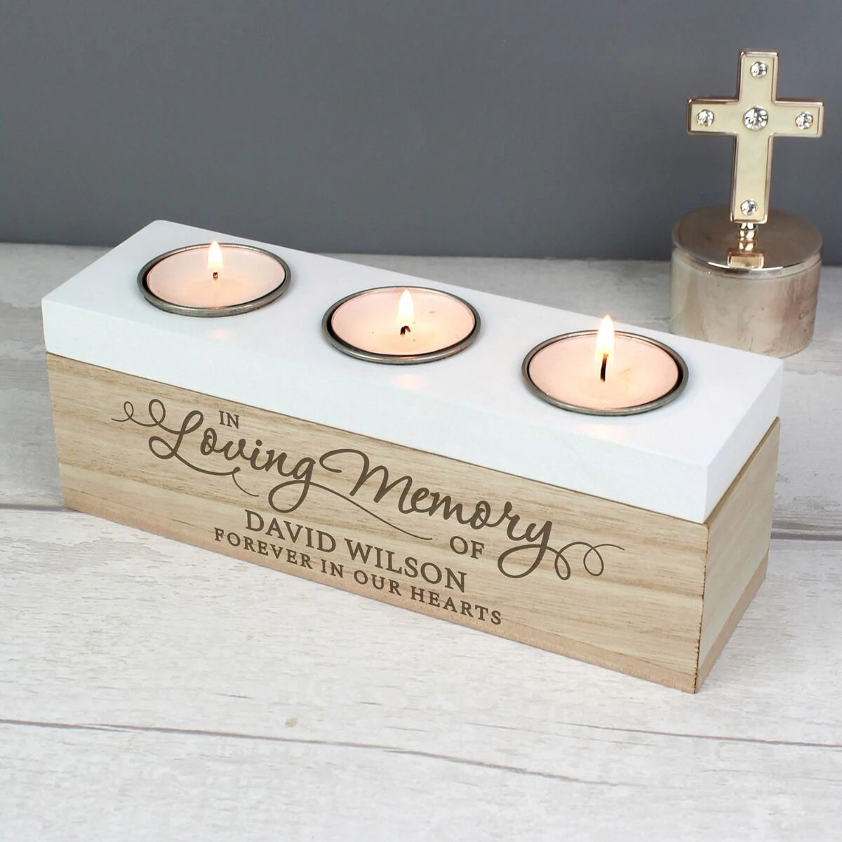 Personalised ‘In Loving Memory’ Triple Tea Light Box 4 Personalised ‘In Loving Memory’ Triple Tea Light Box - Image 4