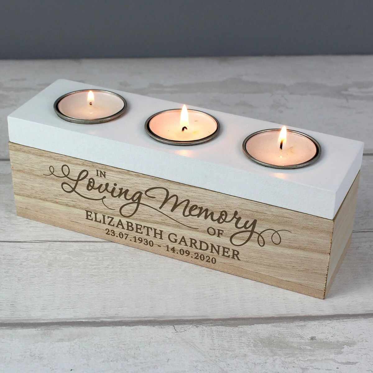 Personalised ‘In Loving Memory’ Triple Tea Light Box 2 Personalised ‘In Loving Memory’ Triple Tea Light Box - Image 2
