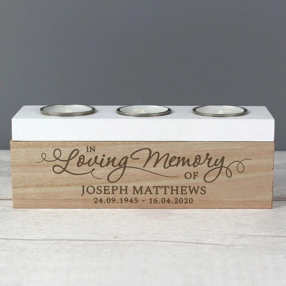Personalised ‘In Loving Memory’ Triple Tea Light Box 3 Personalised ‘In Loving Memory’ Triple Tea Light Box - Image 3