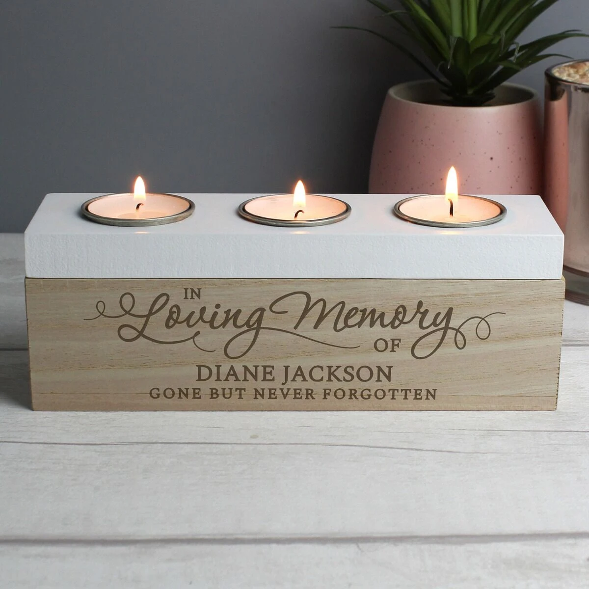 Personalised ‘In Loving Memory’ Triple Tea Light Box 1 Personalised ‘In Loving Memory’ Triple Tea Light Box