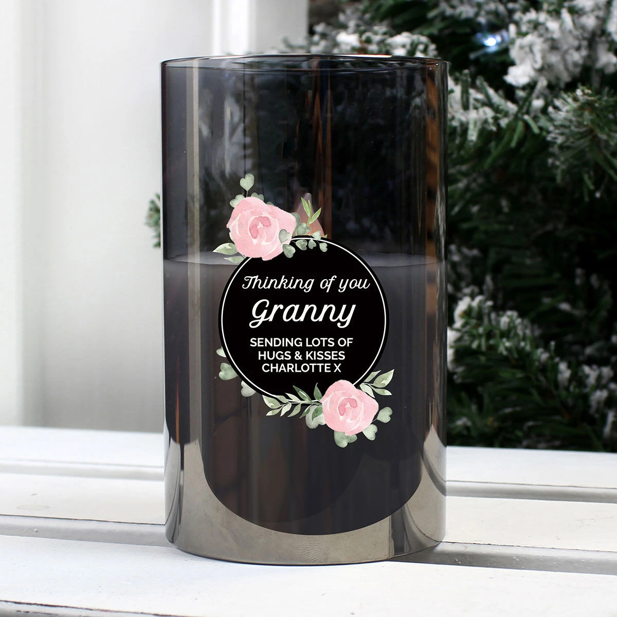 Personalised Floral Smoked Glass Jar LED Candle 6 Personalised Floral Smoked Glass Jar LED Candle - Image 6