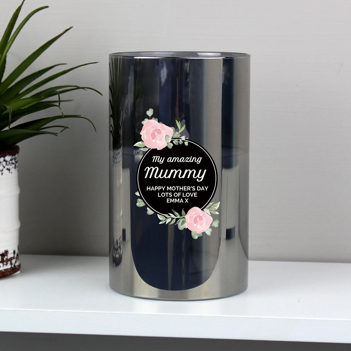 Personalised Floral Smoked Glass Jar LED Candle 1 Personalised Floral Smoked Glass Jar LED Candle
