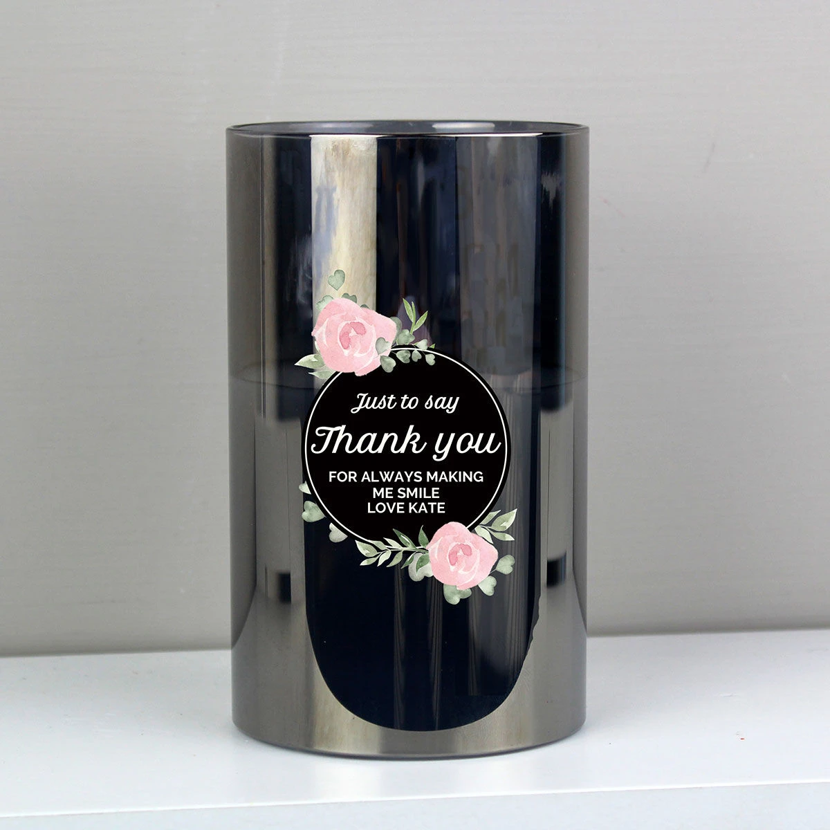 Personalised Floral Smoked Glass Jar LED Candle 4 Personalised Floral Smoked Glass Jar LED Candle - Image 4