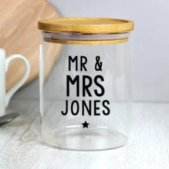 Personalised Glass Jar -Water Bottle Store p1007d79 personalised free text glass jar with bamboo 7