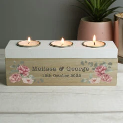 Personalised Floral Watercolour Triple Tealight Holder -Water Bottle Store p1011f39 personalised floral watercolour triple tealight holder 3