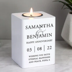 Personalised Couples White Wooden Tealight Holder -Water Bottle Store p1011f45 pmc personalised couples white wooden tealight holder 3