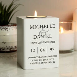 Personalised Couples White Wooden Tealight Holder -Water Bottle Store p1011f45 pmc personalised couples white wooden tealight holder 4