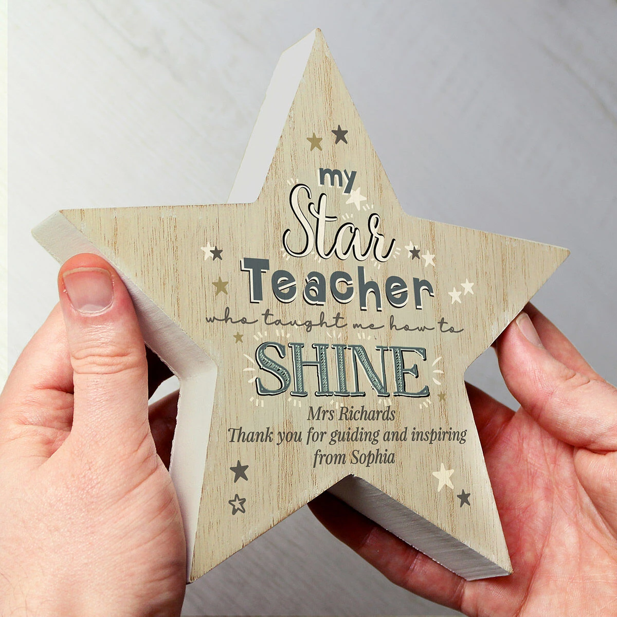 Personalised ‘My Star Teacher’ Rustic Wooden Star Decoration 5 Personalised ‘My Star Teacher’ Rustic Wooden Star Decoration - Image 5