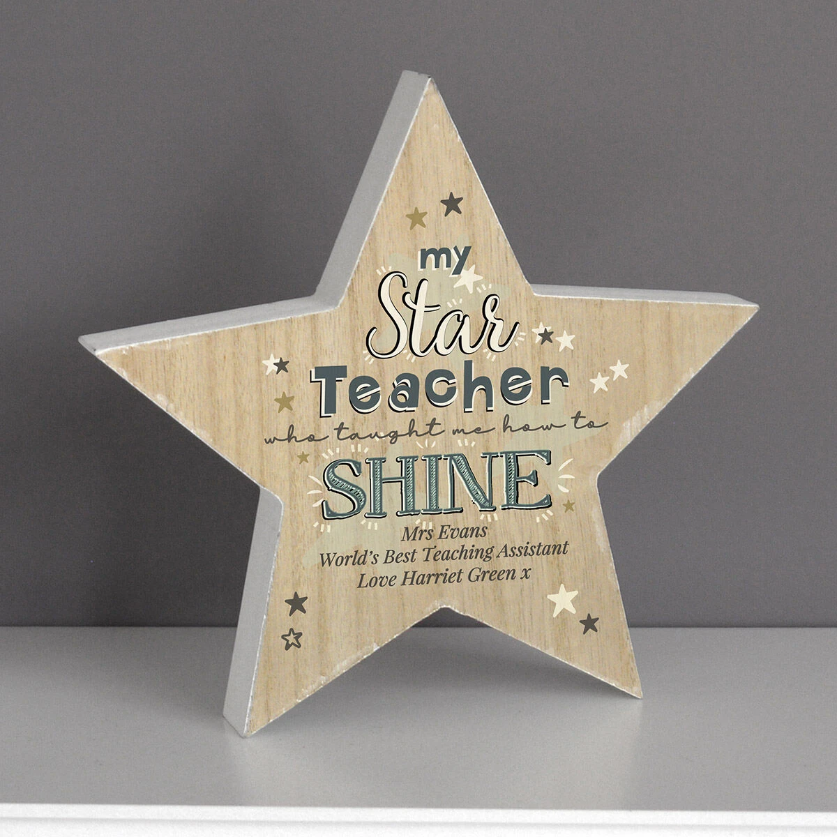 Personalised ‘My Star Teacher’ Rustic Wooden Star Decoration 4 Personalised ‘My Star Teacher’ Rustic Wooden Star Decoration - Image 4