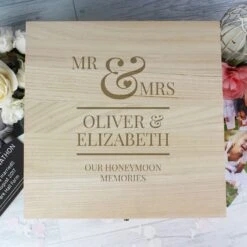 Personalised Mr & Mrs Large Wooden Keepsake Box -Water Bottle Store pmc p1014a54 mr and mrs wooden box 4 1