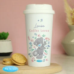 Me To You Personalised Floral Travel Mug -Water Bottle Store pmc personalised p0813b95 me to you floral insulated reusable eco travel cup 04