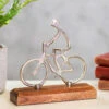 Transomnia Silver Metal Cyclist On Wooden Base Decoration
