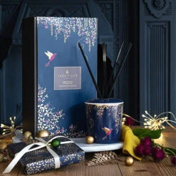 Sara Miller Chelsea Navy Amber, Orchid And Lotus Blossom 200ml Reed Diffuser -Water Bottle Store wax lyrical sm2204 sara miller chelsea navy 200ml reed diffuser lifestyle