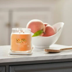 Yankee Candle Farm Fresh Peach Signature Medium Jar Candle -Water Bottle Store yankee candle 1631781e farm fresh peach signature medium jar candle lifestyle 1